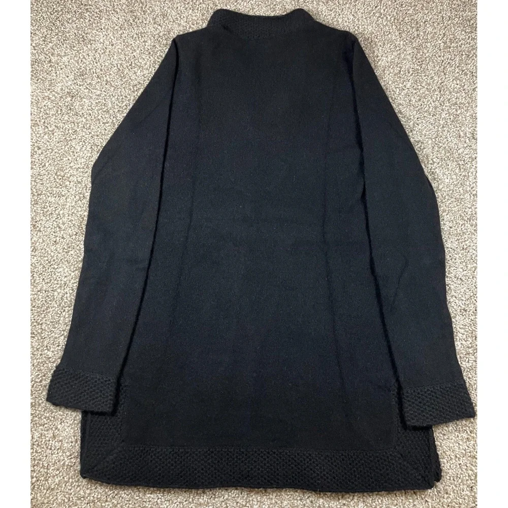 Tory Burch Black 100% Cashmere Split Neck Tunic Sweater Waffle Knit Trim S